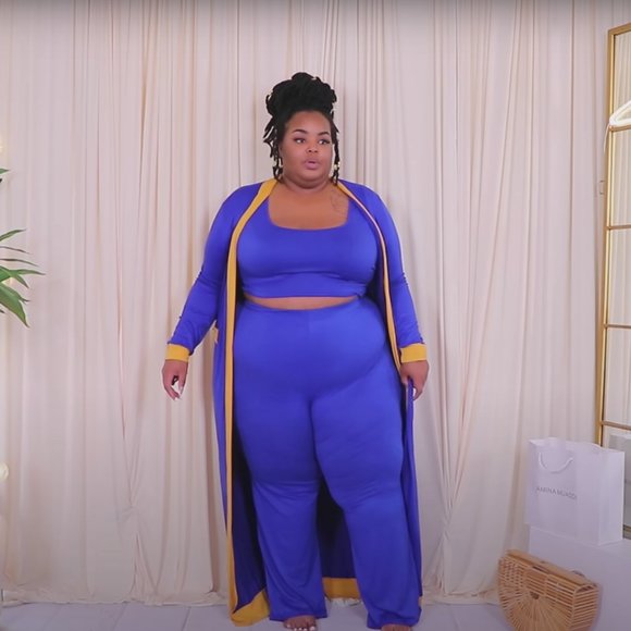 AS. 3 Piece Duster Set - Blue/Gold-Mustard - Picture 3 of 4